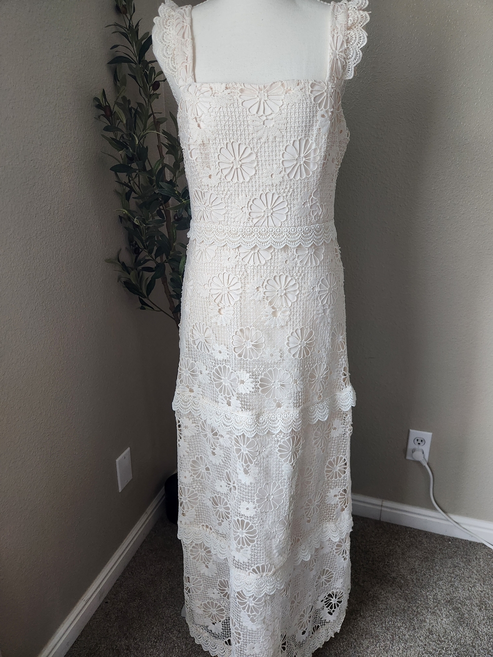 Just Me Ivory Crochet Maxi Dress